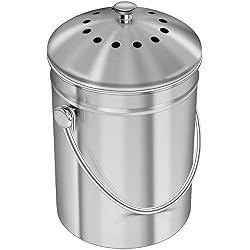 Utopia Kitchen [5 Liter] Seau à compost en acier inoxydable pour comptoir de cuisine - Seau à compost Seau de cuisine Compost avec couvercle - Comprend 1 filtre à charbon de rechange
