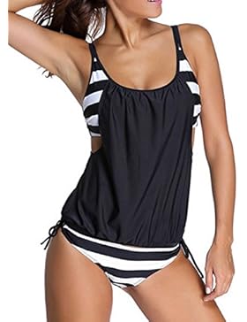 Azue Damen Zweiteilig Tankini Bauchweg Badeanzug Sportlich Beachwear mit Bikinislip