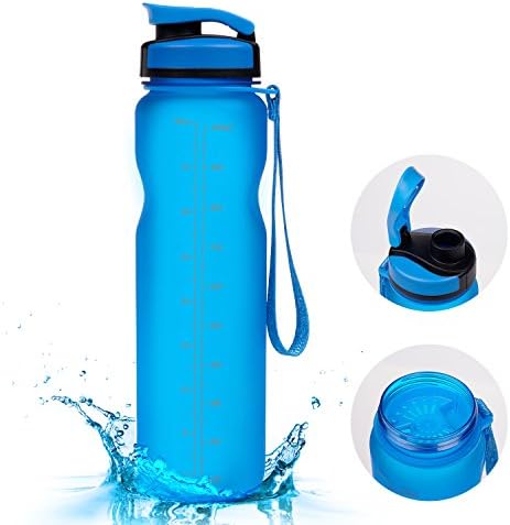 Vsllcau Sports Water Bottle 36oz/1000ml, Free Brush, 1- Click Open, Wide Mouth Leak Proof Non-Toxic BPA Free & Eco-Friendly Tritan Co-Polyester Plastic for Travel/Running/Hiking