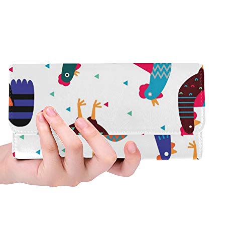 Preisvergleich Produktbild Einzigartige Karikatur verzierte Hähne auf weißer Frauen-dreifachgefalteter Geldbörsen-Langer Geldbeutel-Kreditkarteninhaber-Fall-H...
