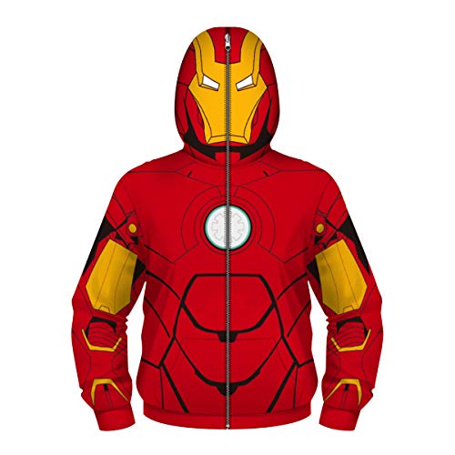 Memoryee Cool Superhero 3D Digital Printed Zipper Up Masked Hoodies Boys Girls Plus Size Outwear Sportwear Lightweight Cosplay Costume Jumpers Sweatshirts with Pockets