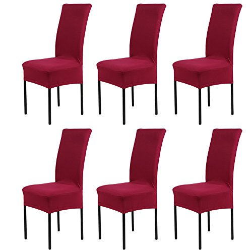 6 x Abnehmbare kurze Stretch Spandex Esszimmer Stuhl Slipcovers Beschützer, Super Fit Bankett Stuhl Sitzbezug für Hotel und Hochzeitszeremonie, waschbar (Packung von 6, Weinrot)
