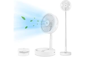 Lnicez Ventilateur silencieux rétractable (jusqu'à 100 cm), ventilateur USB 5V/2A, batterie rechargeable pour téléphone portable 7200 mAh, ventilateur portable,4 vitesses blanc