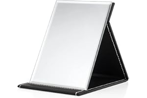 HERKINDNESS Her Kindness Folding Travel Mirror, Cosmetic Mirror, Travel Makeup Mirror, Table Mirror with Black PU Leather Case, 173 mm x 123 mm Folding Mirror