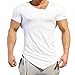 Produktbild PINEsong Herren T-Shirt Irregulär Polyester Kurzarm Absicherung Slim Fit Bluse Tops Einfarbig Sommer Oberteile Hemd Casual Sportliches Kurzarmshirt T Shirt (M, Weiß)