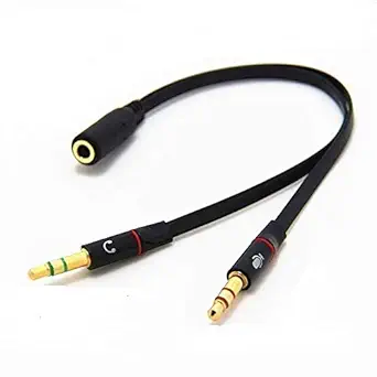 Mobielectro Gold Plated 2 Male to 1 Female 3.5mm Headphone Earphone Mic Audio Y Splitter Cable Cord Wire for PC Laptop - Black