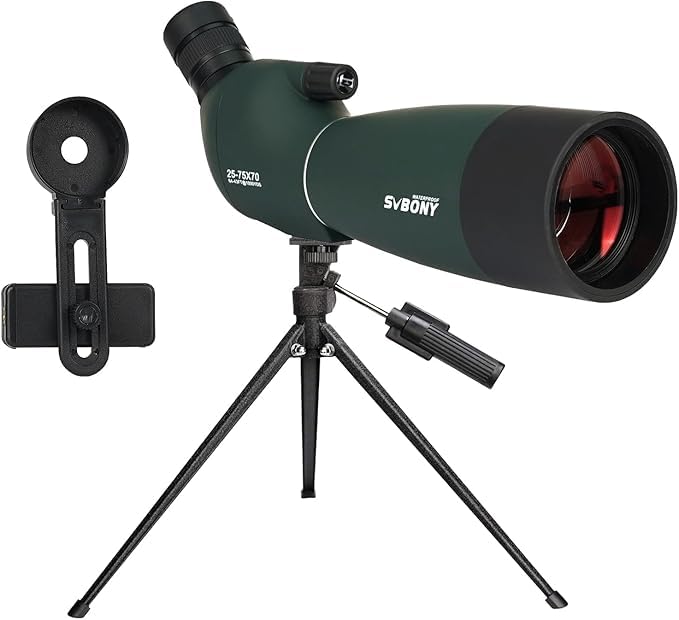 SVBONY SV28 Plus Spotting Scopes with Tripod, 25-75x70 Angled Spotter Scope with Phone Adapter, IP65 Waterproof Fogproof Long Range Spotting Scope for Target Shooting, Birding