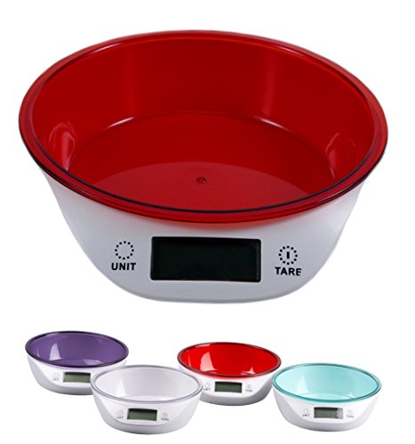 Küchenwaage Digitalwaage Tischwaage mit abnehmbarer Schüssel (Rot)