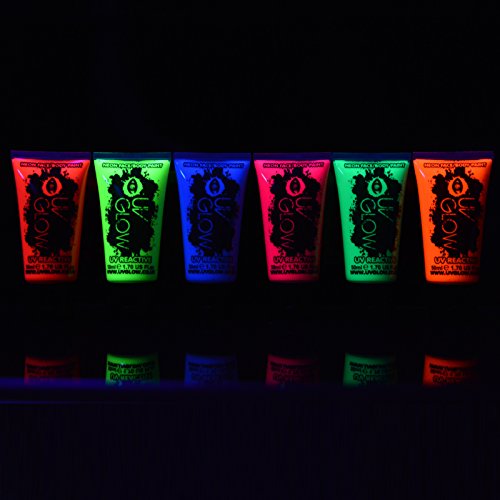UV Glow Neon Face and Body Paint 50ml - Set of 6 Tubes - Fluorescent