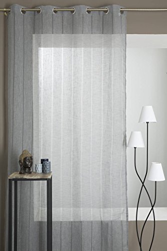 Gardine In Leinen Optik Mit Transparenten Streifen 140 X 240 Beige - 4