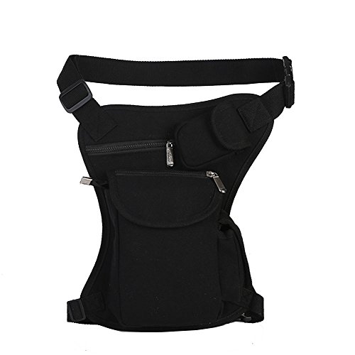Modelshow Men Canvas Multifunction Leg Bag Fanny Pack Waist Belt Bag Packs Chest Pack Shoulder Bag (Black)