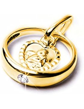 Schmuck Klein Taufring mit Schutzengel herzförmig Zirkonia weiß Ø 12 mm vergoldet Taufgeschenk
