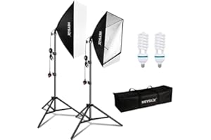 Heysliy Softbox Lighting Kit, Photography with 150W 5500K Daylight Bulb & E27 Socket, Studio Light for Fashion Portrait, Product Photography, Video Shooting, Live Stream, 2 x 20'' x 28''