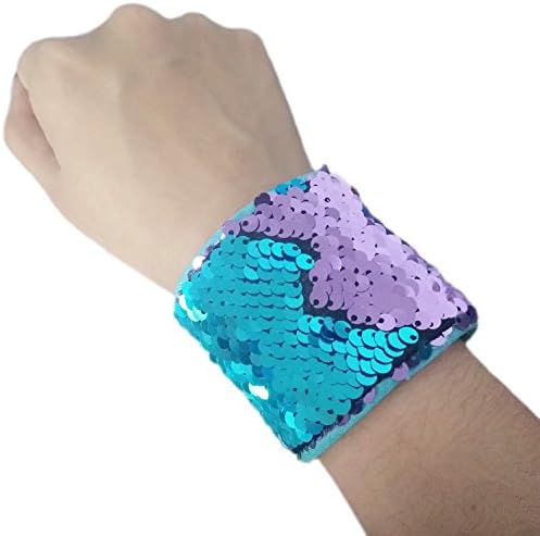 Mermaid Bracelet for Party Favors,Reversible Charm Sequins Wristband Magic Calming Bracelets,Party Supplies Favors Slap Bracelet For Girls Super-soft Velvet Lining (Blue&amp;Purple)