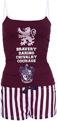Burgundy/White, Gryffindor Crest Top & Striped Shorts Pyjama Set For Ladies Harry Potter - 10-12/EU 38-40