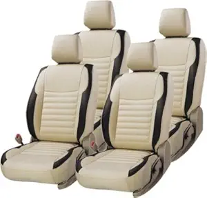 Khushal Lowest Mode Leatherette Front and Back Car Seat Cover Set for Renault Duster Without ARM Rest ( Beige/Black )