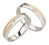 Die Ringe sind ca. 4 mm breit 1,2 mm stark. Die Diamanten sind natürlich und unbehandelt in der Farbe H (weiß) und Reinheit P1.