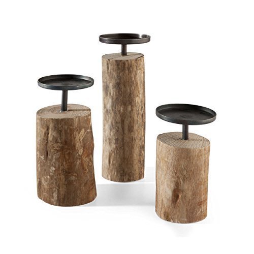 Rustikales Kerzenleuchter 3er Set Tempe Holz H 14-22 cm Kerzenständer