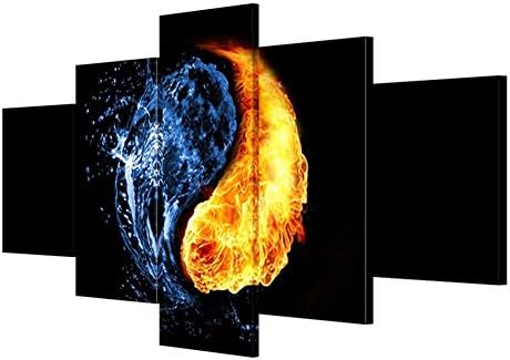 TSJT Extra Large Canvas Giclee Print Abstract Fire And Water Tai Chi Living Room Decoration Painting Mural Painting (5 Pieces / Set) , Without Borders , SizeA