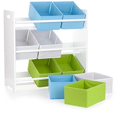 Leomark Étagère de rangement pour enfant avec 9 bacs en tissu couleur blanche