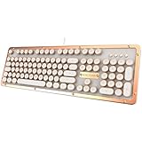 Retro Classic Posh - USB Luxury Vintage Back lit Mechanical Keyboard (Blue Switch, White Leather, Zinc Alloy Frame)(UK Layout)