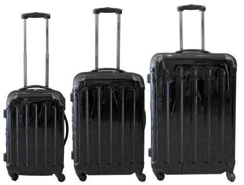 Preisvergleich Produktbild 3-teiliges Polycarbonat-Trolley-Koffer-Set in Schwarz