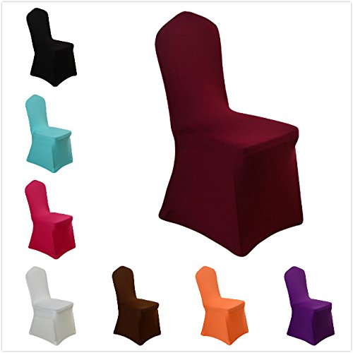 Uniquemystyle 4 Stück Stretch Polyester Stuhlhussen Stuhlbezug für Hochzeit Bankett dunkelrot