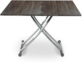 Menzzo B2219S Contemporain Carrera Table Basse Relevable Bois/Inox Vintage Marron 57/100 x 100/114,2 x 39/76,3 cm