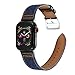 Produktbild Mumuj Echtleder Watch Band, Lederarmbanduhr Band Leder Denim Armband Strap Edelstahlband Gliederarmband Dekorativer Zubehör Uhrenarmband Für Apple Watch Serie 1/2/3/4 38 / 40mm (Navy)
