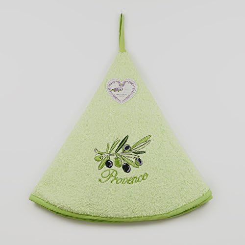 Villages de Provence Hand Towel New Olivier - Round with Clip - Anise - Embroidered Patterns - 100% Cotton - Ø 65 cm in diameter - Kitchen or Bathroom - Machine Washable