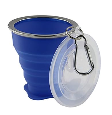 CAO Verre Silicone rétractable 20 cl' Bleu + Couvercle avec Mousqueton Mixte Adulte