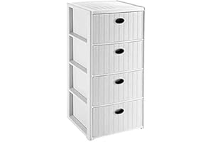 SF SAVINO FILIPPO Mobile cassettiera 4 cassetti in plastica bianca finto vimini da bagno camera