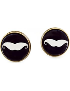 Miss Lovie Ohrstecker Bart Ohrringe Mustache Schnurrbart Cabochon 12mm Modeschmuck Schwarz Weiß Bronze