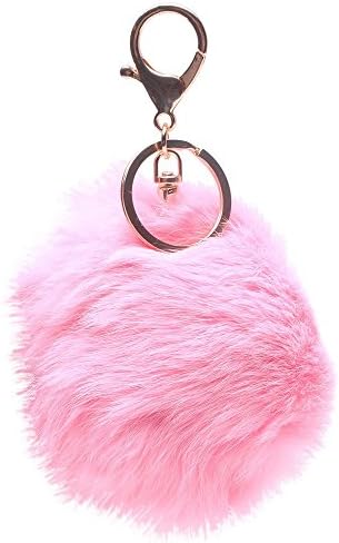 LIFECART Dasuke Plush Ball Gold Plated Charm Key Chain for Car Key Ring Bag (pink)