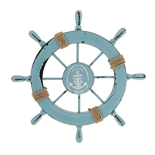 Hängen Wand Deko Maritime Style Strand Holz Boot Schiff Rad Ruder Dekor – Blau - 7