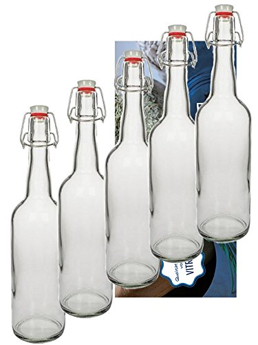 10 Glasflaschen 750ml mit Bügelverschluss zum Selbstbefüllen inklusive einem Einfülltrichter Durchmesser 5 cm Vitrea