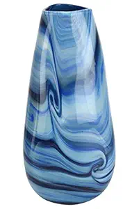 HomeStop IVY Aqua Glow Wave Cylindrical Textured Vase - L - 38 cm (206341405,Blue_Melange,Free Size)