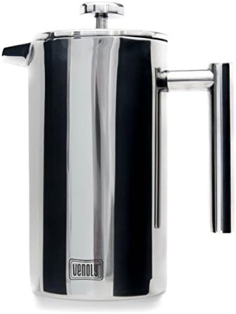 Stainless Steel French Press Coffee Maker - Double Walled Brewer With Filters &amp; Spoon - 8 Cup - By Venoly