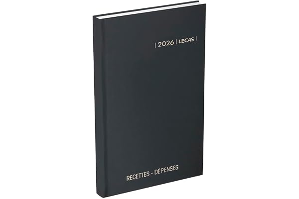 Agenda LECAS Civil Carré Recettes-Dépenses Année 2026 Journalier Format 14x22 cm Couverture Rigide Noire