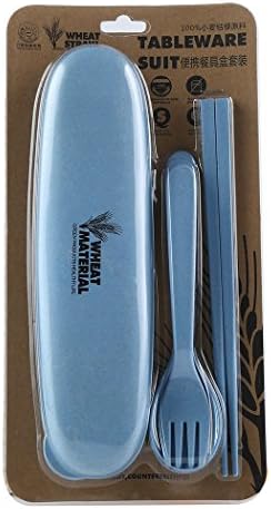 ARAER Plastic Baby Training Flatware, 3PCS Portable Flatware Spoon Fork Tableware Dinnerware Set with Case (Blue)
