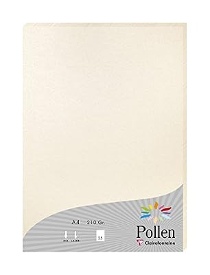 Clairefontaine 24386C - Un paquet de 25 feuilles Pollen 21x29,7 cm 210g, Ivoire irisé