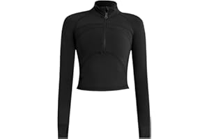 Memoryee Basic Langarmshirt Damen Sport Laufen Yoga Gym Zipper Crop Top Leicht Fitness Pullover Oberteil mit Halbem Reißverschluss und Daumenloch