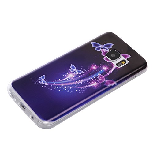 Lonchee Samsung Galaxy S7 Hülle,Bunte Muster Weich TPU Handy Hülle Durchsichtig Transparent Etui Cover Case Protective Shell Soft Schutzhülle Telefon Kasten für Samsung Galaxy S7 – Lila Schmetterling - 2