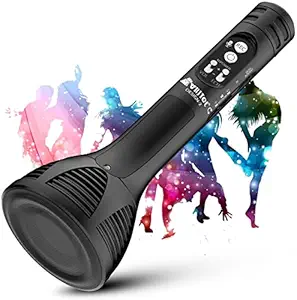 VRJTEC Design 2 Handheld Wireless Mic for Karaoke | Portable Mic | Singing Microphone with Bluetooth Speaker Compatible with All Android Smartphones - (Black)