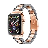 7Lucky Uhrenarmband Edelstahl mit Adapter, Ersatzband Smart Armbanduhr Gurt Handgelenk Armband Kompatibel für Apple Watch 4 44mm (Grau)