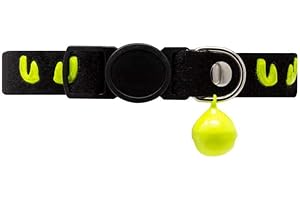 AllPetSolutions Adjustable Reflective Cat Collar (Green Cat Eyes) with Quick Release Buckle and Bell, Safe Breakaway Collar for Cats & Large Kittens