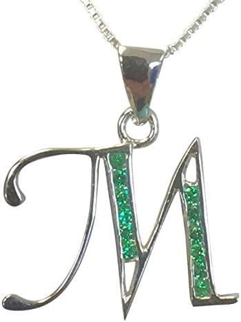 Silver Initial 'M' Birthstone Necklace Set With Emerald Crystals - May - Gift Boxed