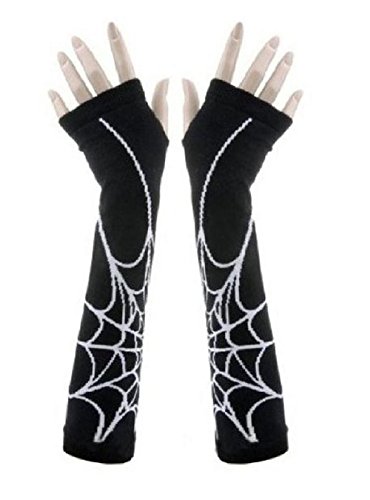 Preisvergleich Produktbild TININNA Winter Warm Halloween Spinngewebe Lang Fingerlose Handschuhe Armwärmer Pulswärmer Handwärmer Stulpen für Damen Mädchen EINWEG Verpackung