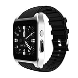 Wilabuda Smart Watch HD Square Dial Karte Kamera GPS bidirektionale Positionierung für Android Handy Bluetooth Sport Armband kompatibel IOS, Silbergrau