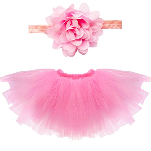 EFE Newborn Baby Girls Tutu Dress Flower Headband Photo Props Costume Outfits (Pink)